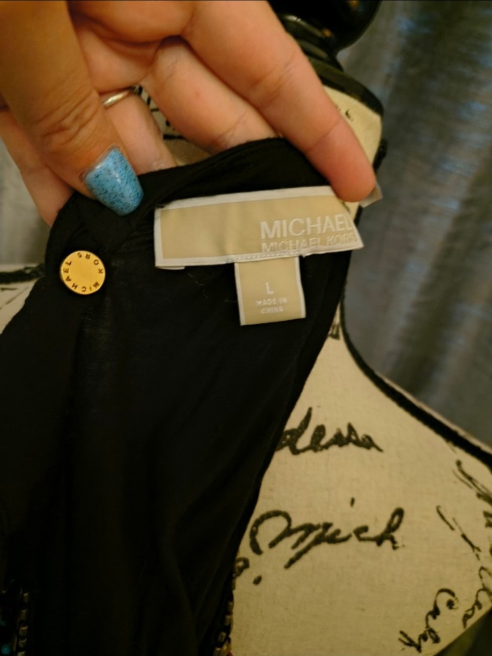 MICHAEL Michael Kors Black Halter Top with Multicolor Beaded Neckline - Picture 3 of 4